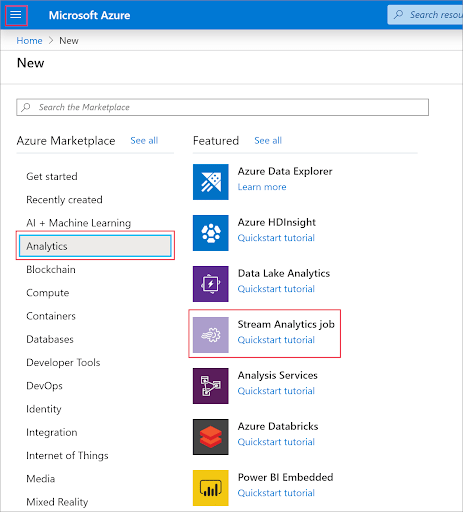 Stream Analytics - Selecting the connector.